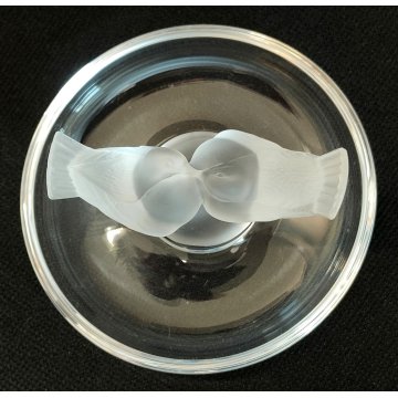 Lalique SCULTURA 2 Uccelli Amore CRISTALLO piatto x anello France FROSTED GLASS