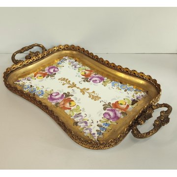 ANTICO VASSOIO PORCELLANA Ancienne Porcelaine France DIPINTO FIORI Vieux Paris