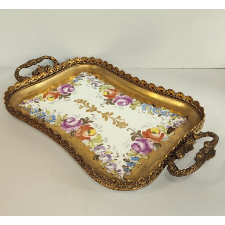 ANTICO VASSOIO PORCELLANA Ancienne Porcelaine France DIPINTO FIORI Vieux Paris