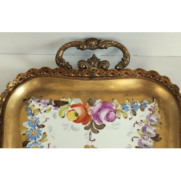 ANTICO VASSOIO PORCELLANA Ancienne Porcelaine France DIPINTO FIORI Vieux Paris