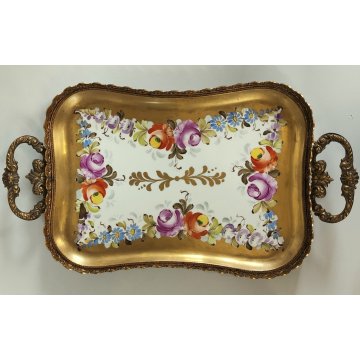 ANTICO VASSOIO PORCELLANA Ancienne Porcelaine France DIPINTO FIORI Vieux Paris