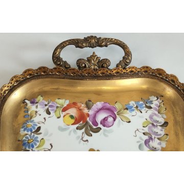 ANTICO VASSOIO PORCELLANA Ancienne Porcelaine France DIPINTO FIORI Vieux Paris
