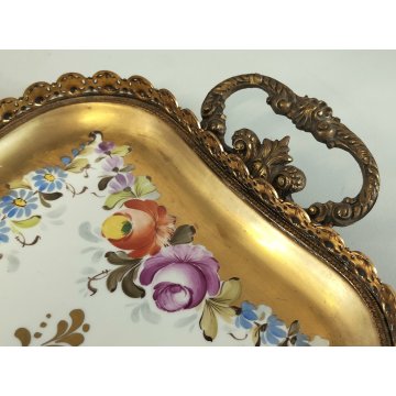 ANTICO VASSOIO PORCELLANA Ancienne Porcelaine France DIPINTO FIORI Vieux Paris