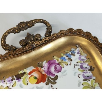 ANTICO VASSOIO PORCELLANA Ancienne Porcelaine France DIPINTO FIORI Vieux Paris
