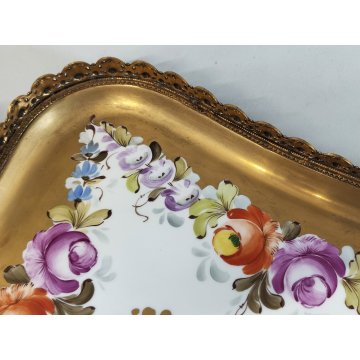 ANTICO VASSOIO PORCELLANA Ancienne Porcelaine France DIPINTO FIORI Vieux Paris
