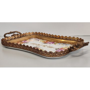 ANTICO VASSOIO PORCELLANA Ancienne Porcelaine France DIPINTO FIORI Vieux Paris