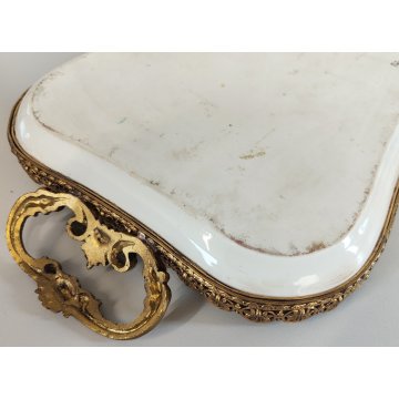 ANTICO VASSOIO PORCELLANA Ancienne Porcelaine France DIPINTO FIORI Vieux Paris