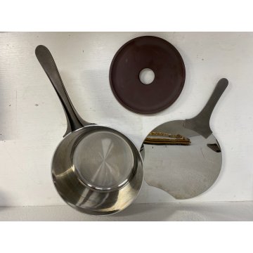 VINTAGE PASTA POT ALESSI CASSERUOLA + COPERCHIO + SOTTOPENTOLA ACCIAIO MELAMMINA