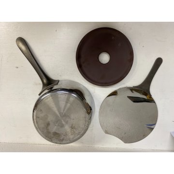 VINTAGE PASTA POT ALESSI CASSERUOLA + COPERCHIO + SOTTOPENTOLA ACCIAIO MELAMMINA