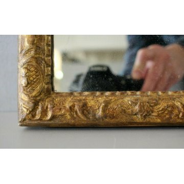 ANTICA CORNICE DORATA SPECCHIO PARETE LEGNO ORO GOLDEN FRAME MIRROR fine XIX sec