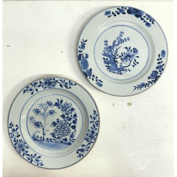 COPPIA PIATTO PORCELLANA CHINESE BLUE and WHITE DECORO PEONIA BAMBOO XVIII ø23cm