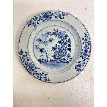 COPPIA PIATTO PORCELLANA CHINESE BLUE and WHITE DECORO PEONIA BAMBOO XVIII ø23cm