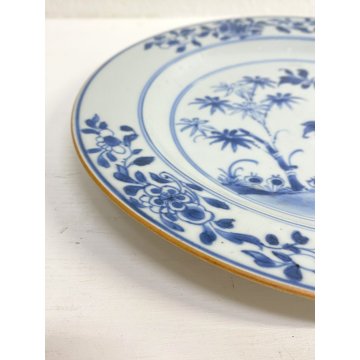 COPPIA PIATTO PORCELLANA CHINESE BLUE and WHITE DECORO PEONIA BAMBOO XVIII ø23cm