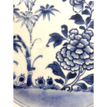 COPPIA PIATTO PORCELLANA CHINESE BLUE and WHITE DECORO PEONIA BAMBOO XVIII ø23cm