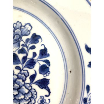 COPPIA PIATTO PORCELLANA CHINESE BLUE and WHITE DECORO PEONIA BAMBOO XVIII ø23cm