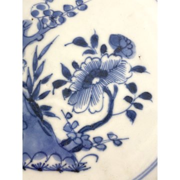 COPPIA PIATTO PORCELLANA CHINESE BLUE and WHITE DECORO PEONIA BAMBOO XVIII ø23cm