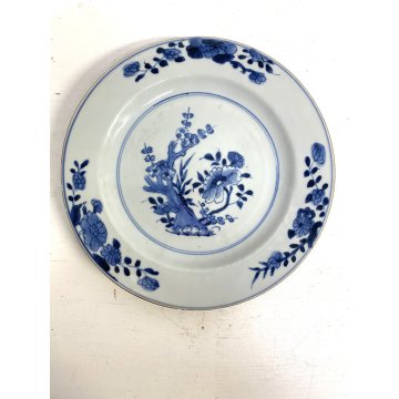 COPPIA PIATTO PORCELLANA CHINESE BLUE and WHITE DECORO PEONIA BAMBOO XVIII ø23cm
