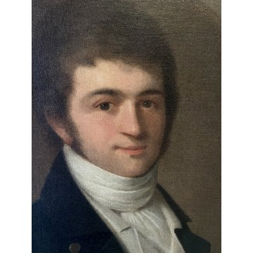 ANTICO DIPINTO OLIO TELA RITRATTO OVALE GIOVANE NOBILUOMO FIGURA MASCHILE '800