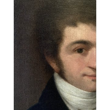 ANTICO DIPINTO OLIO TELA RITRATTO OVALE GIOVANE NOBILUOMO FIGURA MASCHILE '800