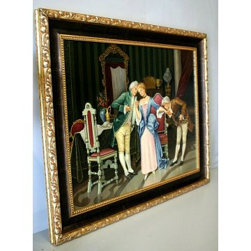 GRANDE QUADRO OLIO TELA V. Ferruzzo INTERNO CON SCENA GALANTE DAMA CAVALIERI 900