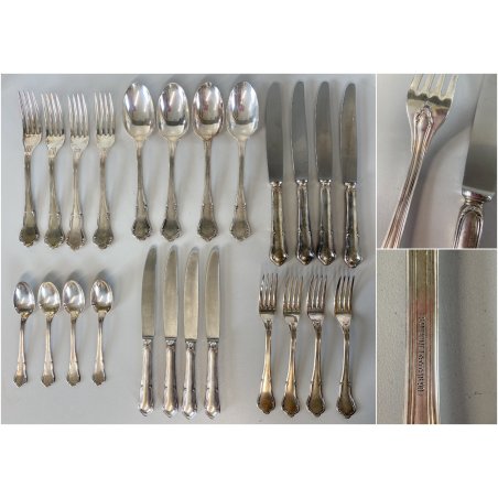 SERVIZIO POSATE ARGENTATE VINTAGE 24 pz Sambonet INOX Acciaio 18/90 BAROCCO '50