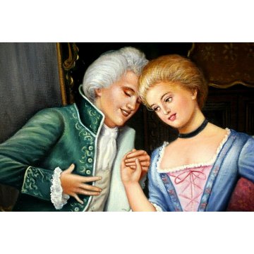 GRANDE QUADRO OLIO TELA V. Ferruzzo INTERNO CON SCENA GALANTE DAMA CAVALIERI 900