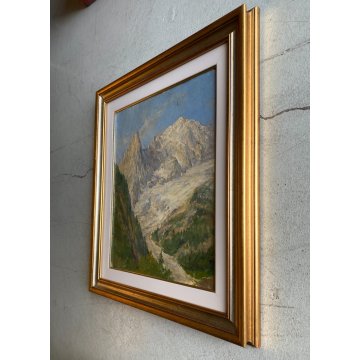 ANTICO QUADRO OLIO F. Chiapasco PAESAGGIO GHIACCIAIO MONTE BIANCO ENTREVES 1945