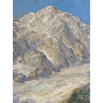 ANTICO QUADRO OLIO F. Chiapasco PAESAGGIO GHIACCIAIO MONTE BIANCO ENTREVES 1945