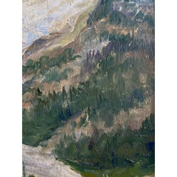ANTICO QUADRO OLIO F. Chiapasco PAESAGGIO GHIACCIAIO MONTE BIANCO ENTREVES 1945