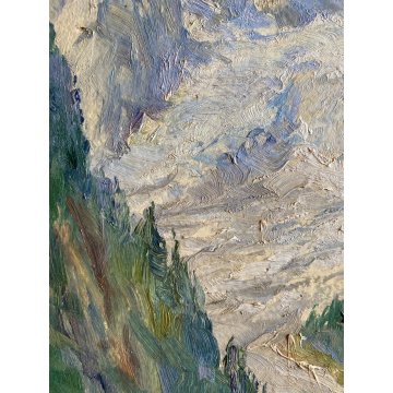 ANTICO QUADRO OLIO F. Chiapasco PAESAGGIO GHIACCIAIO MONTE BIANCO ENTREVES 1945