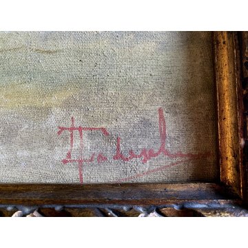 ANTICO DIPINTO OLIO TELA Lucio Todeschini MARINA BARCHE VELA TEMPESTA PRIMO '900