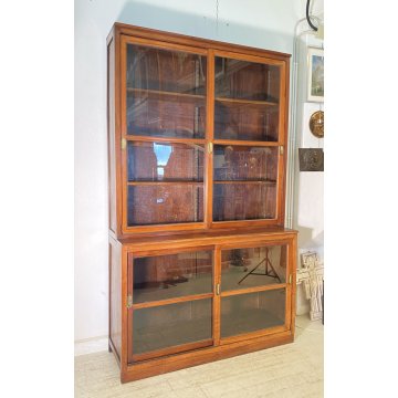 ANTICA VETRINA CREDENZA INGLESE 1800 LEGNO NOCE 4 ANTE SCORREVOLI CRISTALLERIA