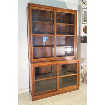 ANTICA VETRINA CREDENZA INGLESE 1800 LEGNO NOCE 4 ANTE SCORREVOLI CRISTALLERIA