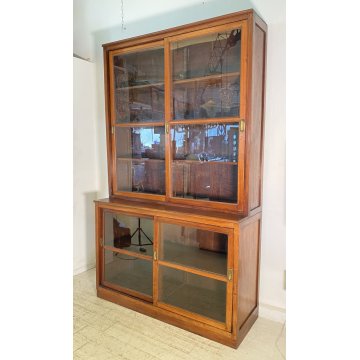 ANTICA VETRINA CREDENZA INGLESE 1800 LEGNO NOCE 4 ANTE SCORREVOLI CRISTALLERIA