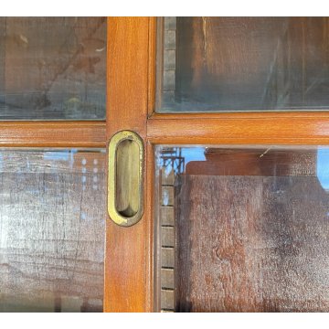 ANTICA VETRINA CREDENZA INGLESE 1800 LEGNO NOCE 4 ANTE SCORREVOLI CRISTALLERIA