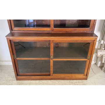 ANTICA VETRINA CREDENZA INGLESE 1800 LEGNO NOCE 4 ANTE SCORREVOLI CRISTALLERIA