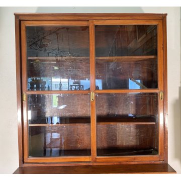 ANTICA VETRINA CREDENZA INGLESE 1800 LEGNO NOCE 4 ANTE SCORREVOLI CRISTALLERIA