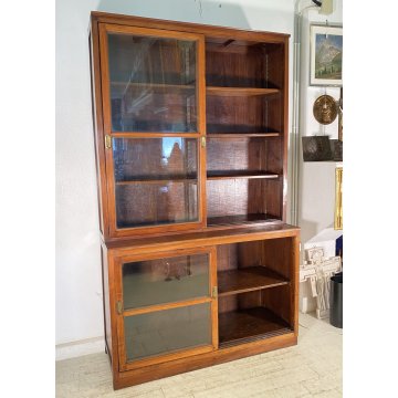 ANTICA VETRINA CREDENZA INGLESE 1800 LEGNO NOCE 4 ANTE SCORREVOLI CRISTALLERIA