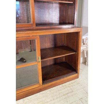 ANTICA VETRINA CREDENZA INGLESE 1800 LEGNO NOCE 4 ANTE SCORREVOLI CRISTALLERIA