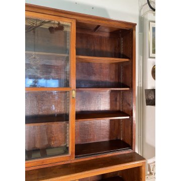 ANTICA VETRINA CREDENZA INGLESE 1800 LEGNO NOCE 4 ANTE SCORREVOLI CRISTALLERIA