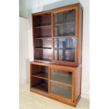 ANTICA VETRINA CREDENZA INGLESE 1800 LEGNO NOCE 4 ANTE SCORREVOLI CRISTALLERIA