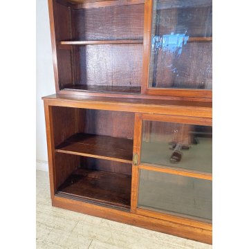 ANTICA VETRINA CREDENZA INGLESE 1800 LEGNO NOCE 4 ANTE SCORREVOLI CRISTALLERIA