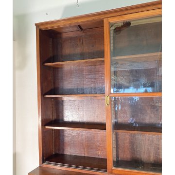 ANTICA VETRINA CREDENZA INGLESE 1800 LEGNO NOCE 4 ANTE SCORREVOLI CRISTALLERIA