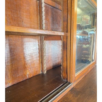 ANTICA VETRINA CREDENZA INGLESE 1800 LEGNO NOCE 4 ANTE SCORREVOLI CRISTALLERIA