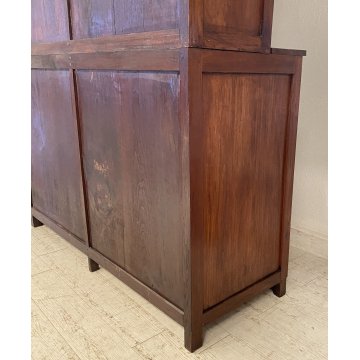 ANTICA VETRINA CREDENZA INGLESE 1800 LEGNO NOCE 4 ANTE SCORREVOLI CRISTALLERIA