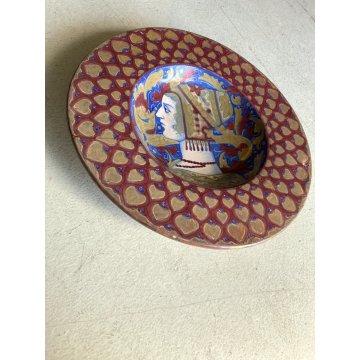 ANTICO PIATTO PARATA CERAMICA LUSTRO Gualdo Tadino DECORO RITRATTO DAMA ø 43 cm
