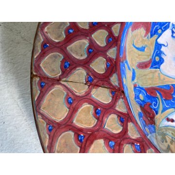 ANTICO PIATTO PARATA CERAMICA LUSTRO Gualdo Tadino DECORO RITRATTO DAMA ø 43 cm