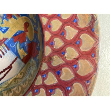 ANTICO PIATTO PARATA CERAMICA LUSTRO Gualdo Tadino DECORO RITRATTO DAMA ø 43 cm