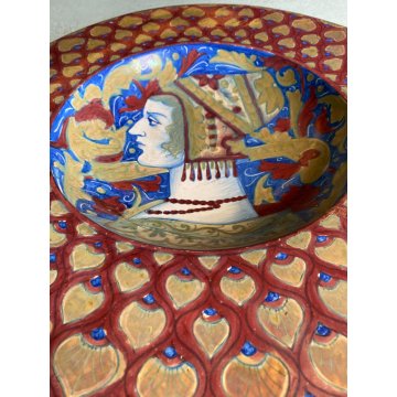 ANTICO PIATTO PARATA CERAMICA LUSTRO Gualdo Tadino DECORO RITRATTO DAMA ø 43 cm