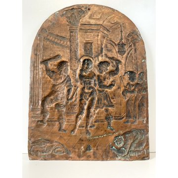 PANNELLO PAL A Flagellazione di Gesù LAMINA RAME DECORO SBALZATO ARTE SACRA '600